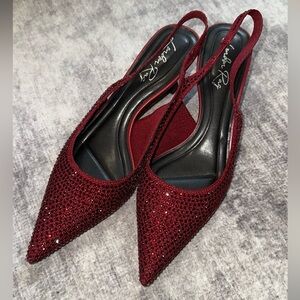 Burgundy Rhinestone Slingback Heels